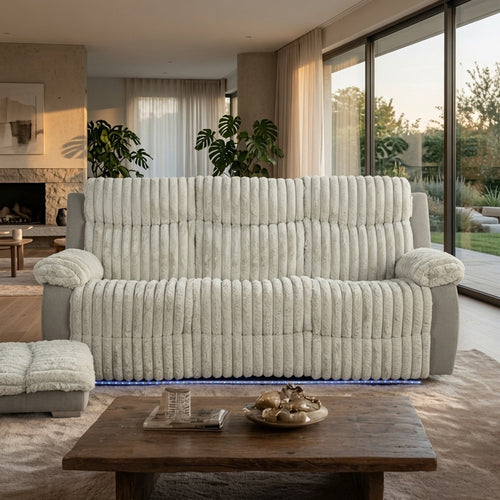 Jeya Manual Recliner Sofa | Plush Wide Wale Faux Fur | Light Gray | 83"
