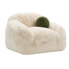 Dera Swivel Barrel Sofa Chair | Olive Green Pillow | S& Beige Faux Fur