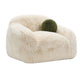 Dera Swivel Barrel Sofa Chair | Olive Green Pillow | S& Beige Faux Fur
