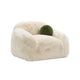 Dera Swivel Barrel Sofa Chair | Olive Green Pillow | S& Beige Faux Fur