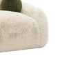 Dera Swivel Barrel Sofa Chair | Olive Green Pillow | S& Beige Faux Fur