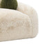 Dera Swivel Barrel Sofa Chair | Olive Green Pillow | S& Beige Faux Fur