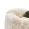 Dera Swivel Barrel Sofa Chair | Olive Green Pillow | S& Beige Faux Fur