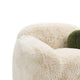 Dera Swivel Barrel Sofa Chair | Olive Green Pillow | S& Beige Faux Fur