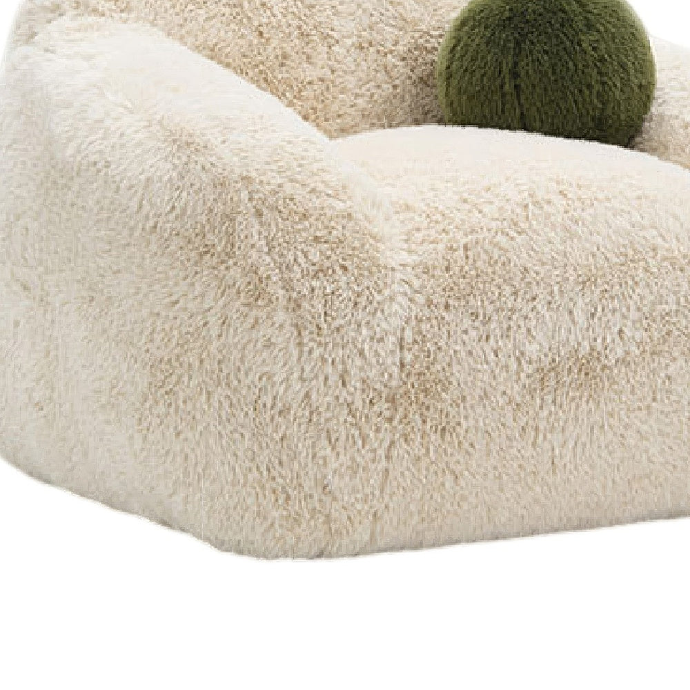 Dera Swivel Barrel Sofa Chair | Olive Green Pillow | S& Beige Faux Fur