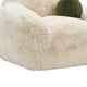 Dera Swivel Barrel Sofa Chair | Olive Green Pillow | S& Beige Faux Fur