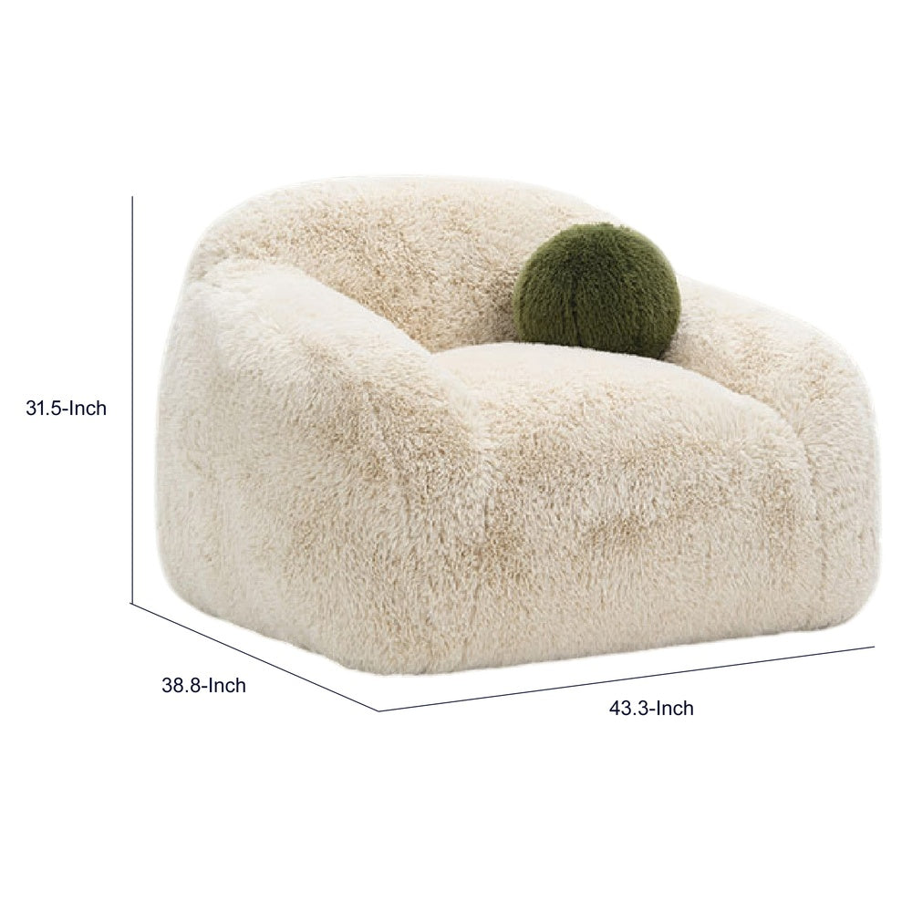 Dera Swivel Barrel Sofa Chair | Olive Green Pillow | S& Beige Faux Fur