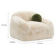 Dera Swivel Barrel Sofa Chair | Olive Green Pillow | S& Beige Faux Fur