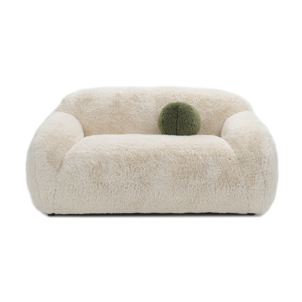 Dera Modern Loveseat | Olive Green Pillow | S& Beige Faux Fur | 67"