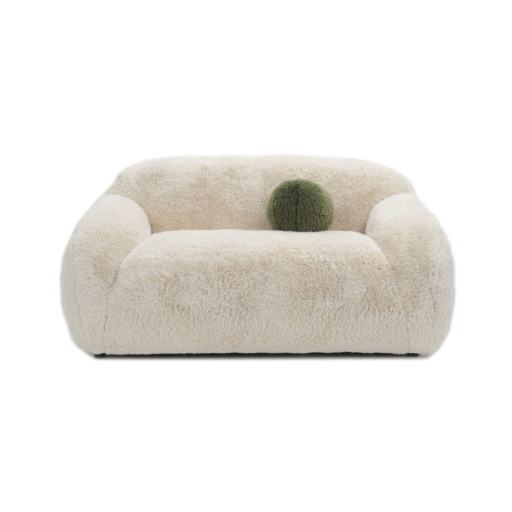 Dera Modern Loveseat | Olive Green Pillow | S& Beige Faux Fur | 67"
