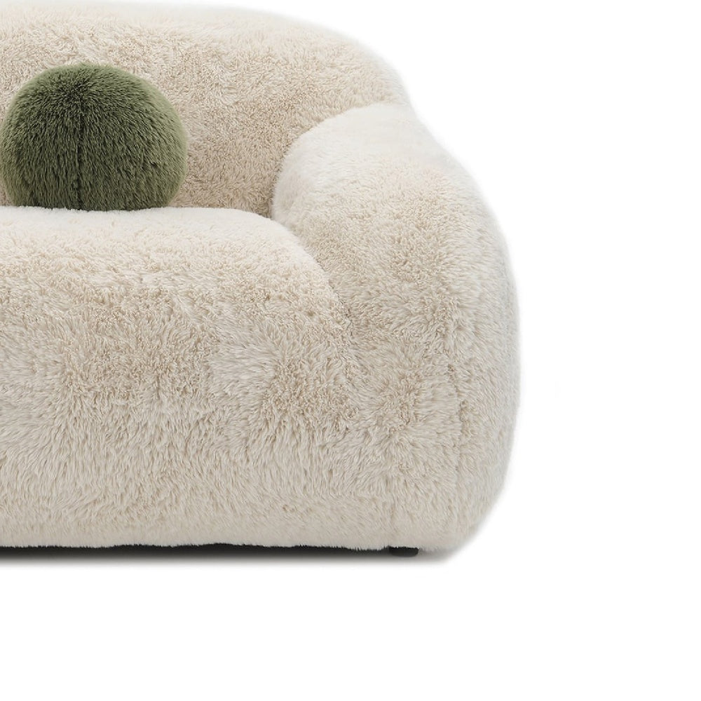 Dera Modern Loveseat | Olive Green Pillow | S& Beige Faux Fur | 67"