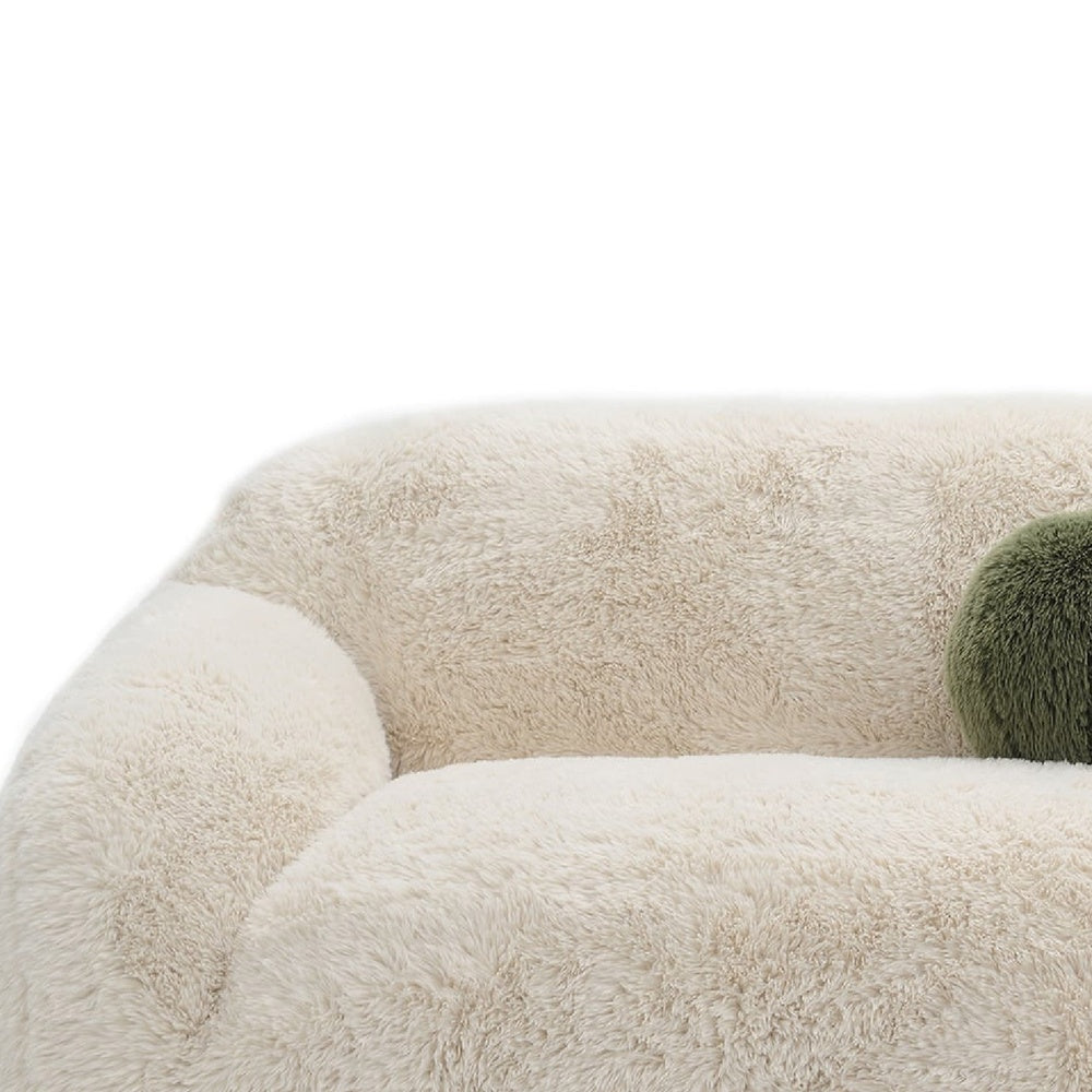 Dera Modern Loveseat | Olive Green Pillow | S& Beige Faux Fur | 67"