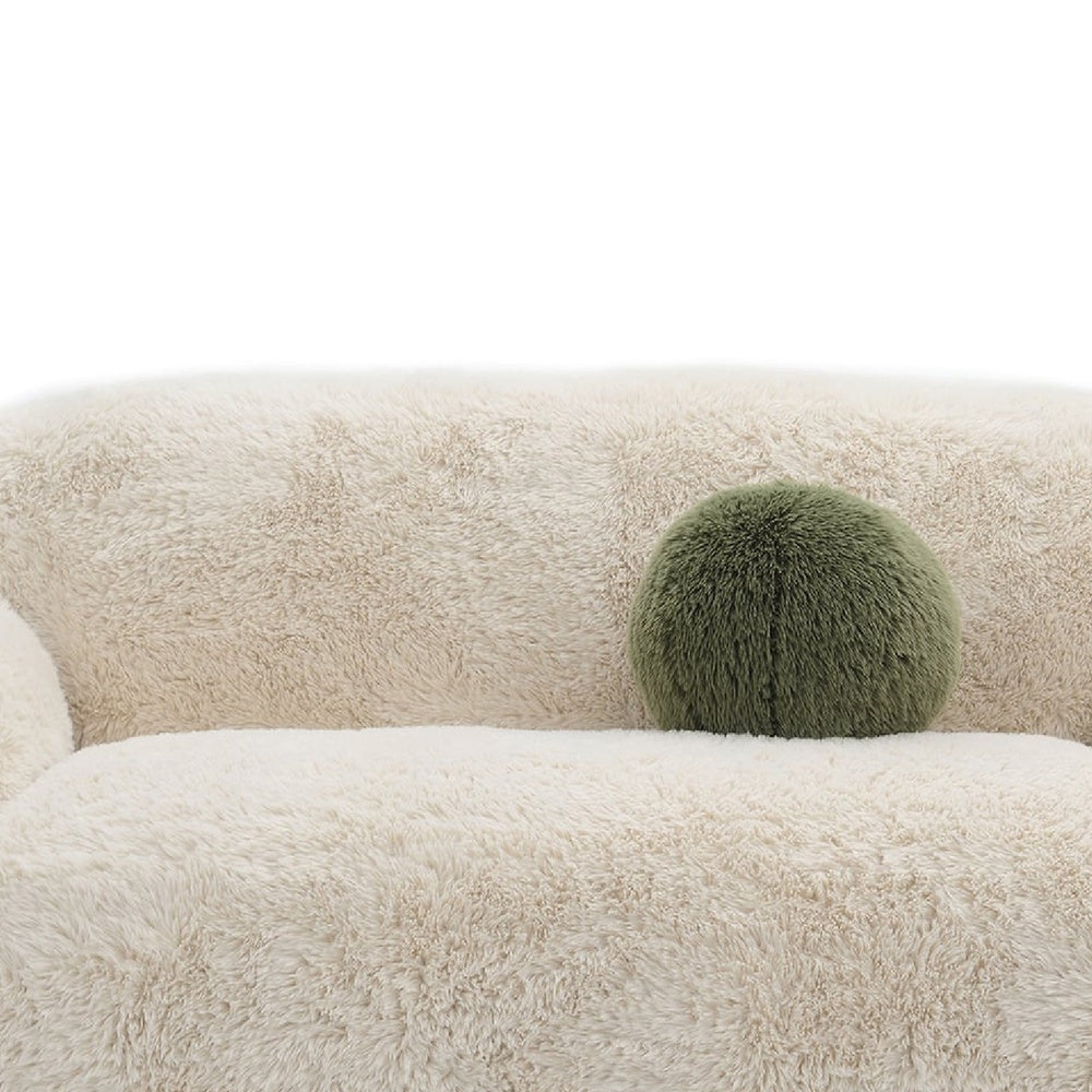 Dera Modern Loveseat | Olive Green Pillow | S& Beige Faux Fur | 67"