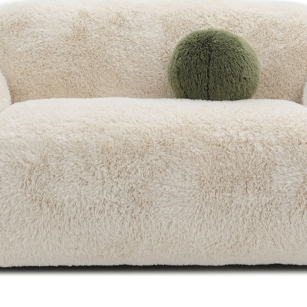Dera Modern Loveseat | Olive Green Pillow | S& Beige Faux Fur | 67"