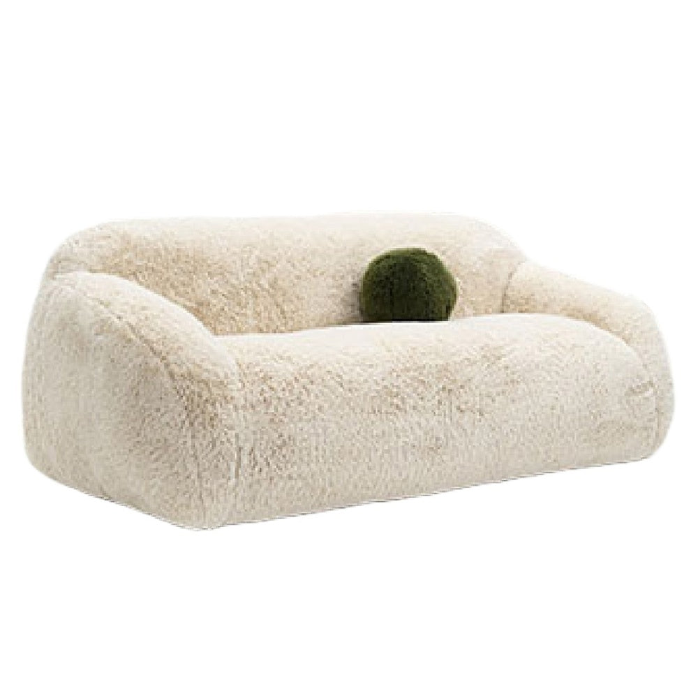 Dera Modern Sofa | Olive Green Pillow | S& Beige Faux Fur | 84"
