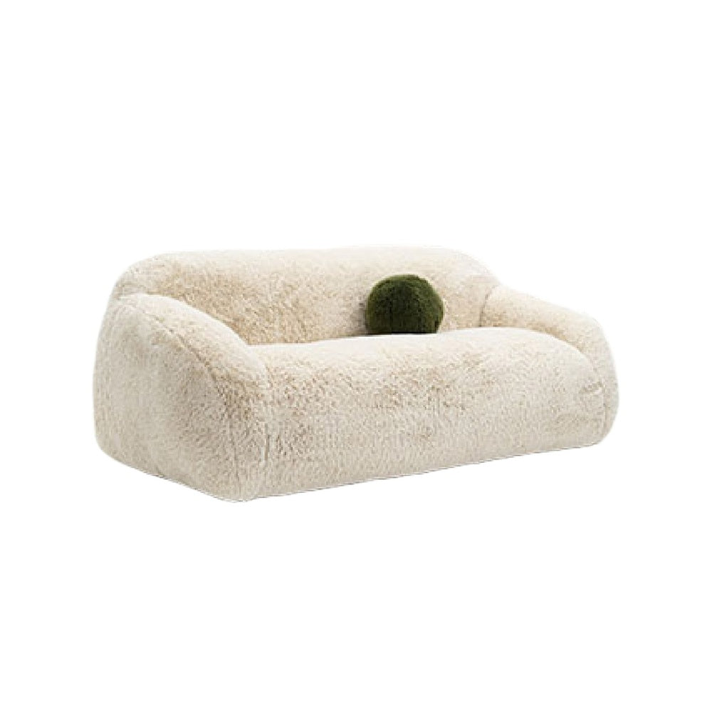 Dera Modern Sofa | Olive Green Pillow | S& Beige Faux Fur | 84"