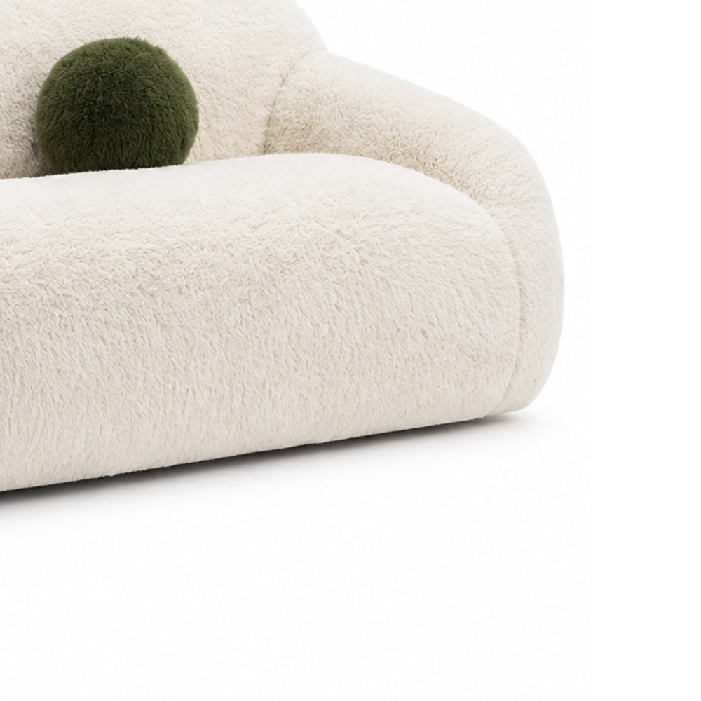 Dera Modern Sofa | Olive Green Pillow | S& Beige Faux Fur | 84"