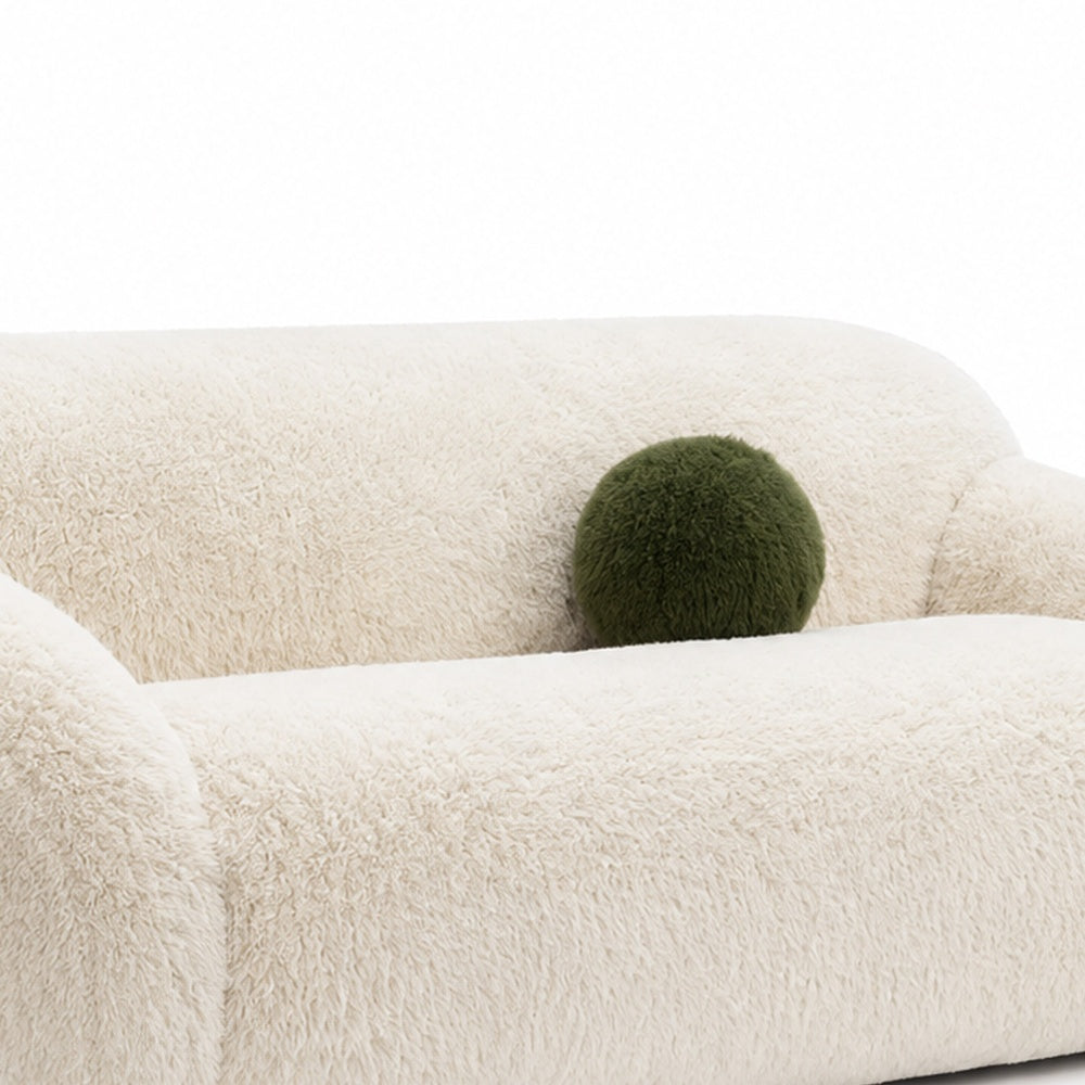 Dera Modern Sofa | Olive Green Pillow | S& Beige Faux Fur | 84"