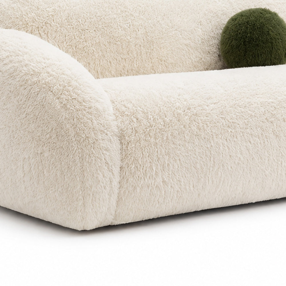 Dera Modern Sofa | Olive Green Pillow | S& Beige Faux Fur | 84"