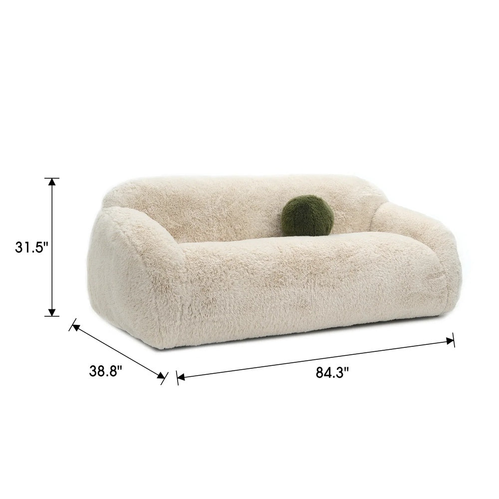 Dera Modern Sofa | Olive Green Pillow | S& Beige Faux Fur | 84"