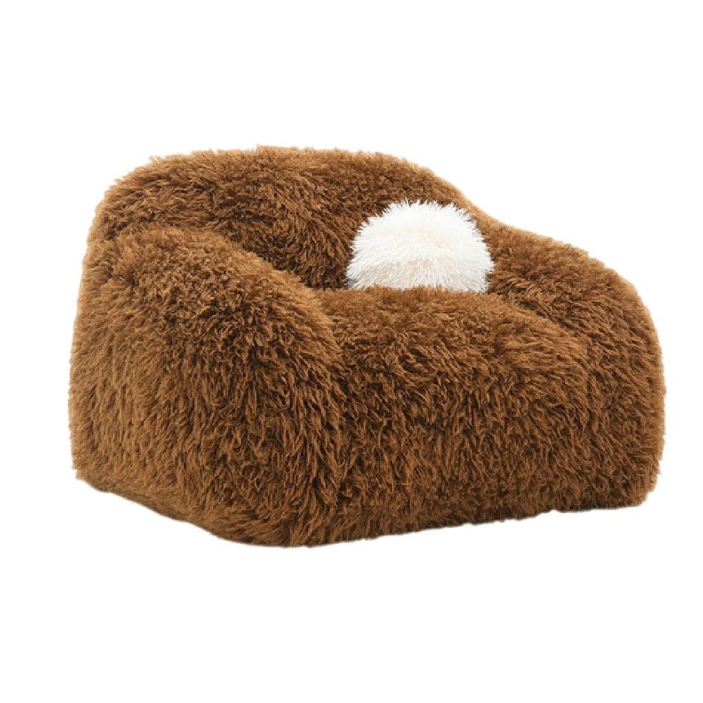 Dera Swivel Barrel Sofa Chair | White Pillow | Camel Brown Faux Fur
