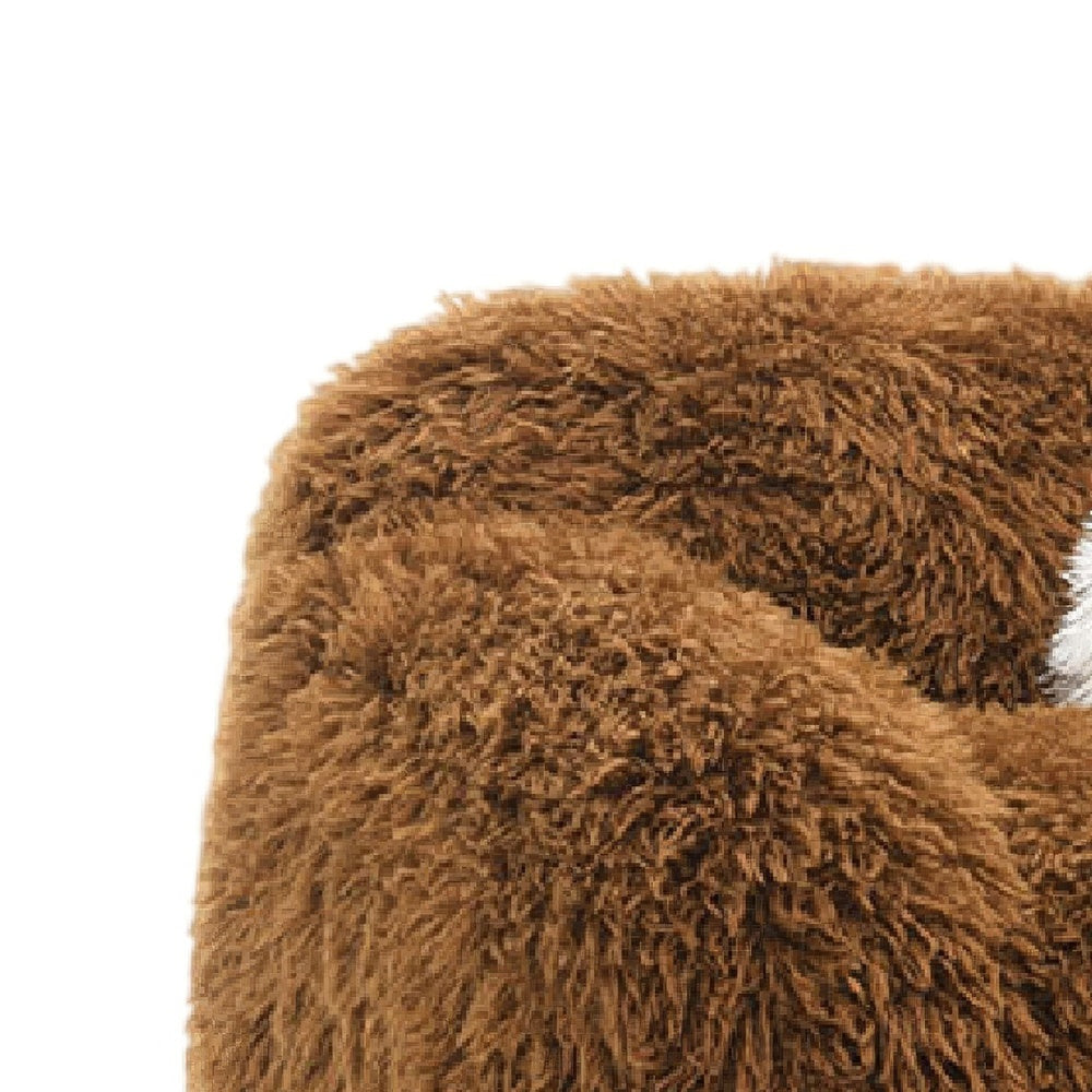 Dera Swivel Barrel Sofa Chair | White Pillow | Camel Brown Faux Fur