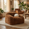 Dera Swivel Barrel Sofa Chair | White Pillow | Camel Brown Faux Fur