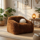 Dera Swivel Barrel Sofa Chair | White Pillow | Camel Brown Faux Fur