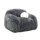 Dera Swivel Barrel Sofa Chair | White Pillow | Dark Gray Faux Fur
