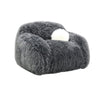 Dera Swivel Barrel Sofa Chair | White Pillow | Dark Gray Faux Fur
