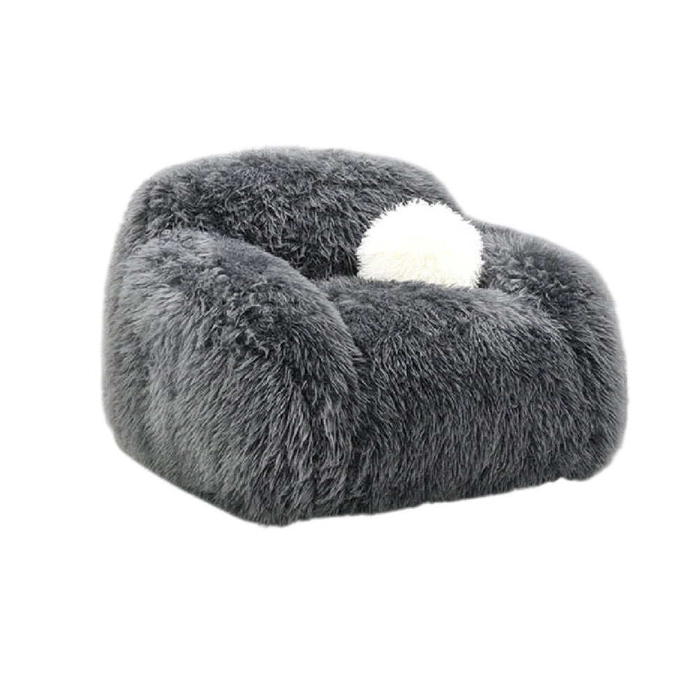 Dera Swivel Barrel Sofa Chair | White Pillow | Dark Gray Faux Fur