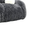 Dera Swivel Barrel Sofa Chair | White Pillow | Dark Gray Faux Fur
