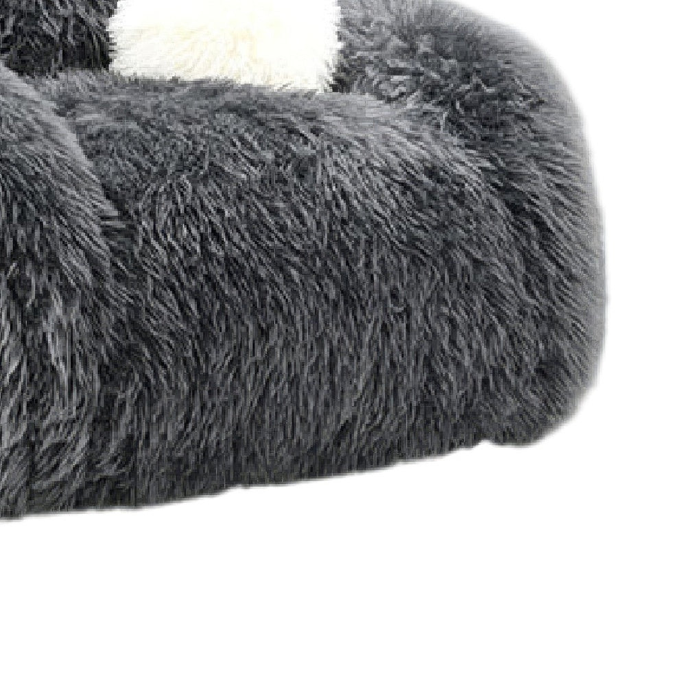 Dera Swivel Barrel Sofa Chair | White Pillow | Dark Gray Faux Fur