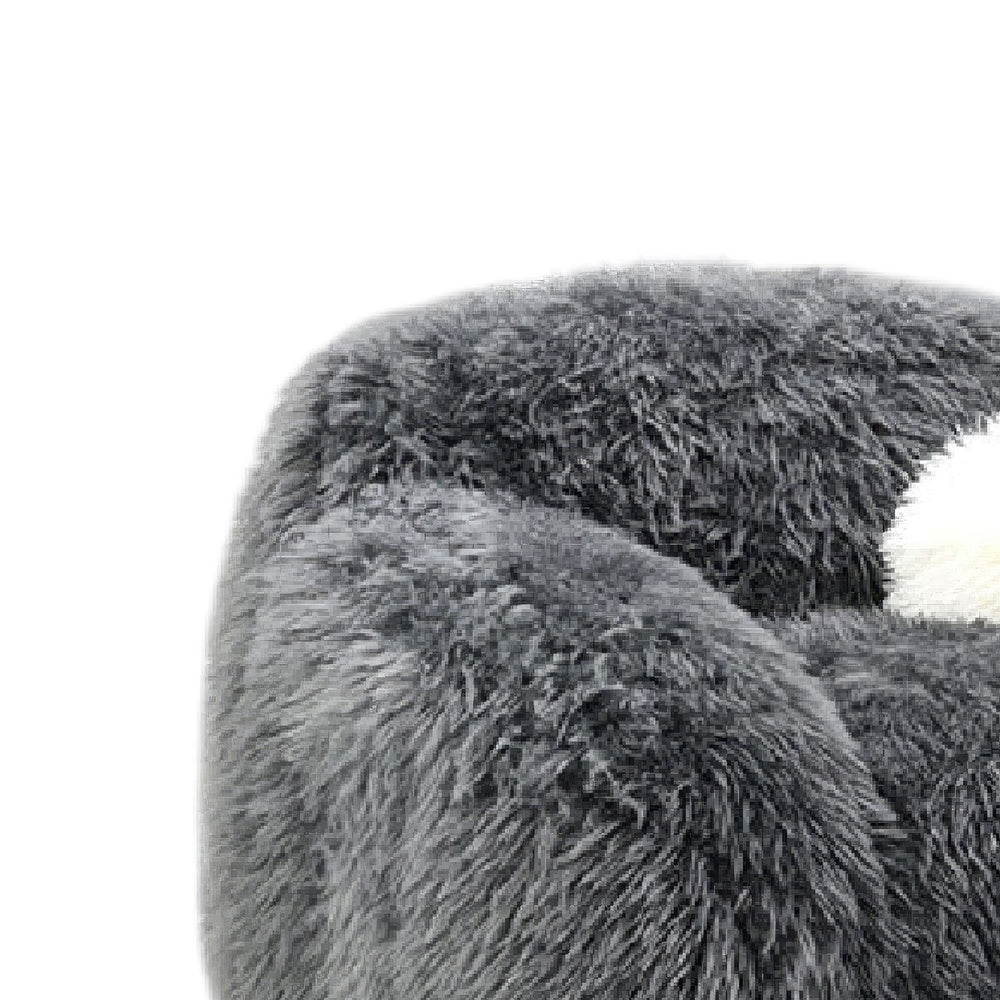 Dera Swivel Barrel Sofa Chair | White Pillow | Dark Gray Faux Fur