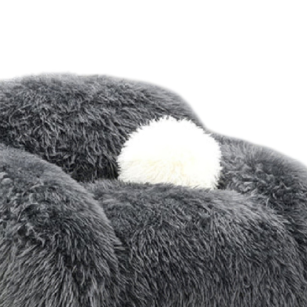 Dera Swivel Barrel Sofa Chair | White Pillow | Dark Gray Faux Fur
