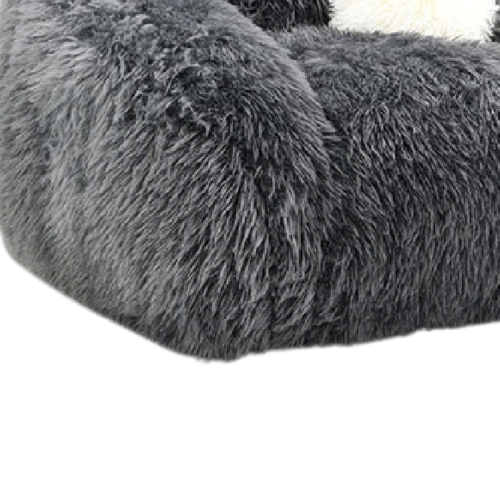 Dera Swivel Barrel Sofa Chair | White Pillow | Dark Gray Faux Fur