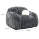 Dera Swivel Barrel Sofa Chair | White Pillow | Dark Gray Faux Fur
