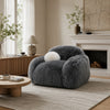 Dera Swivel Barrel Sofa Chair | White Pillow | Dark Gray Faux Fur