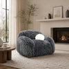 Dera Swivel Barrel Sofa Chair | White Pillow | Dark Gray Faux Fur