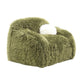 Dera Swivel Barrel Sofa Chair | White Pillow | Plush Green Faux Fur