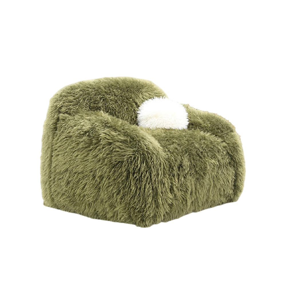 Dera Swivel Barrel Sofa Chair | White Pillow | Plush Green Faux Fur