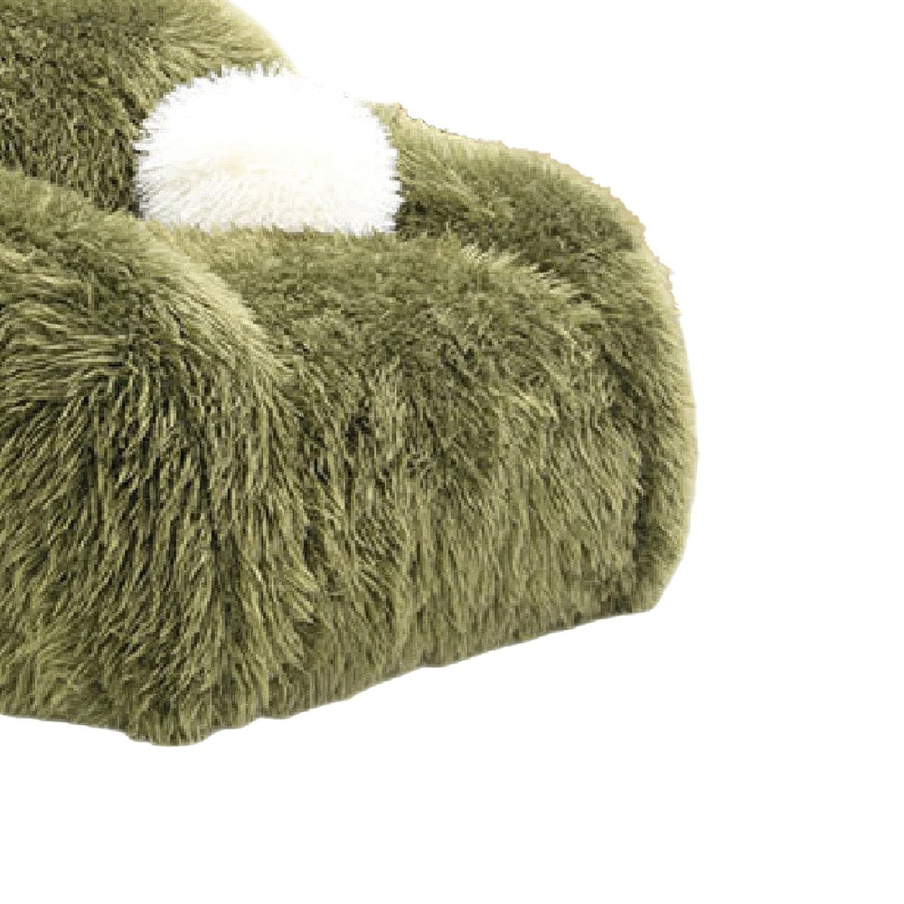 Dera Swivel Barrel Sofa Chair | White Pillow | Plush Green Faux Fur