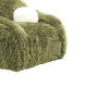 Dera Swivel Barrel Sofa Chair | White Pillow | Plush Green Faux Fur