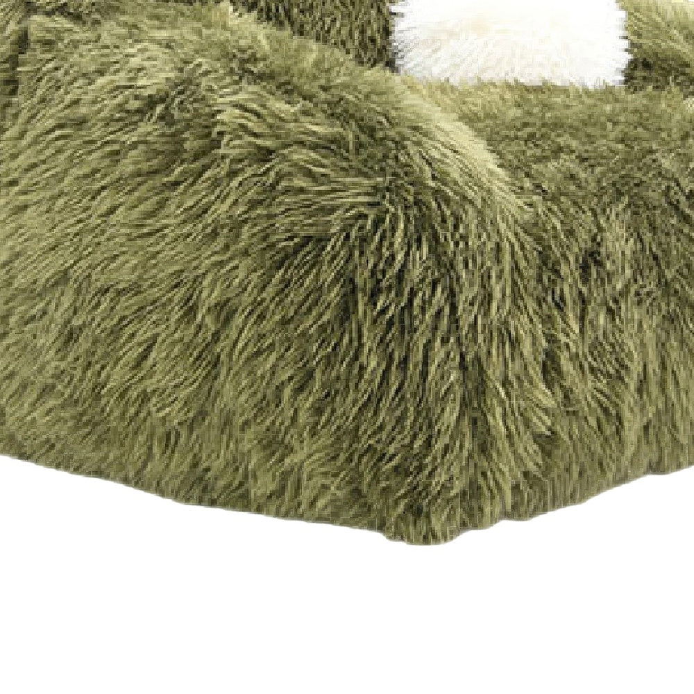 Dera Swivel Barrel Sofa Chair | White Pillow | Plush Green Faux Fur