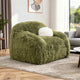 Dera Swivel Barrel Sofa Chair | White Pillow | Plush Green Faux Fur
