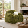 Dera Swivel Barrel Sofa Chair | White Pillow | Plush Green Faux Fur