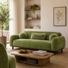Dea Bench Sofa | 3 Faux Fur Accent Pillows | Olive Green Chenille | 84"