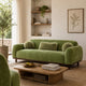 Dea Bench Sofa | 3 Faux Fur Accent Pillows | Olive Green Chenille | 84"