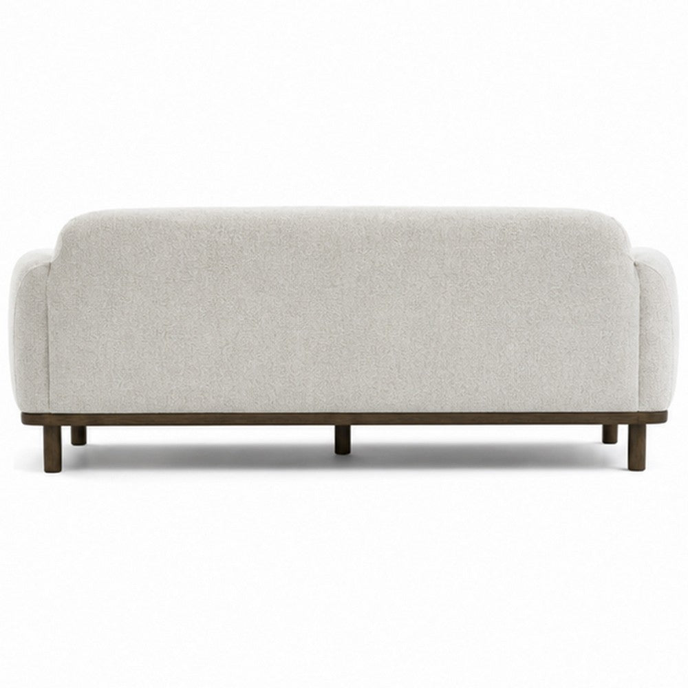 Dea Bench Sofa | 3 Faux Fur Accent Pillows | White Chenille | 84"