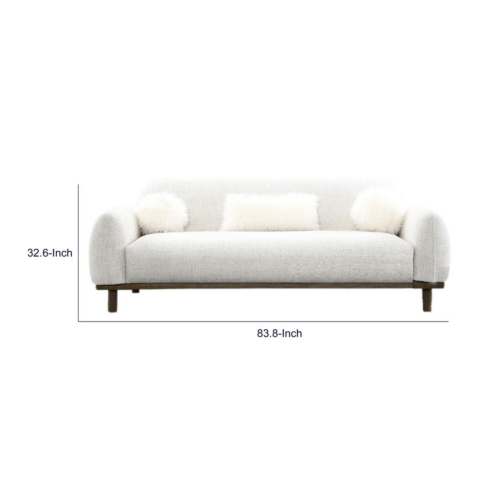 Dea Bench Sofa | 3 Faux Fur Accent Pillows | White Chenille | 84"